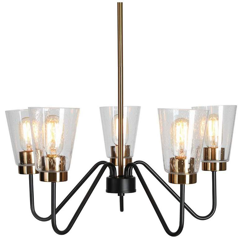 Image 1 5-Light Matte Black and Plating Brass Chandeliers with Seeded Glass