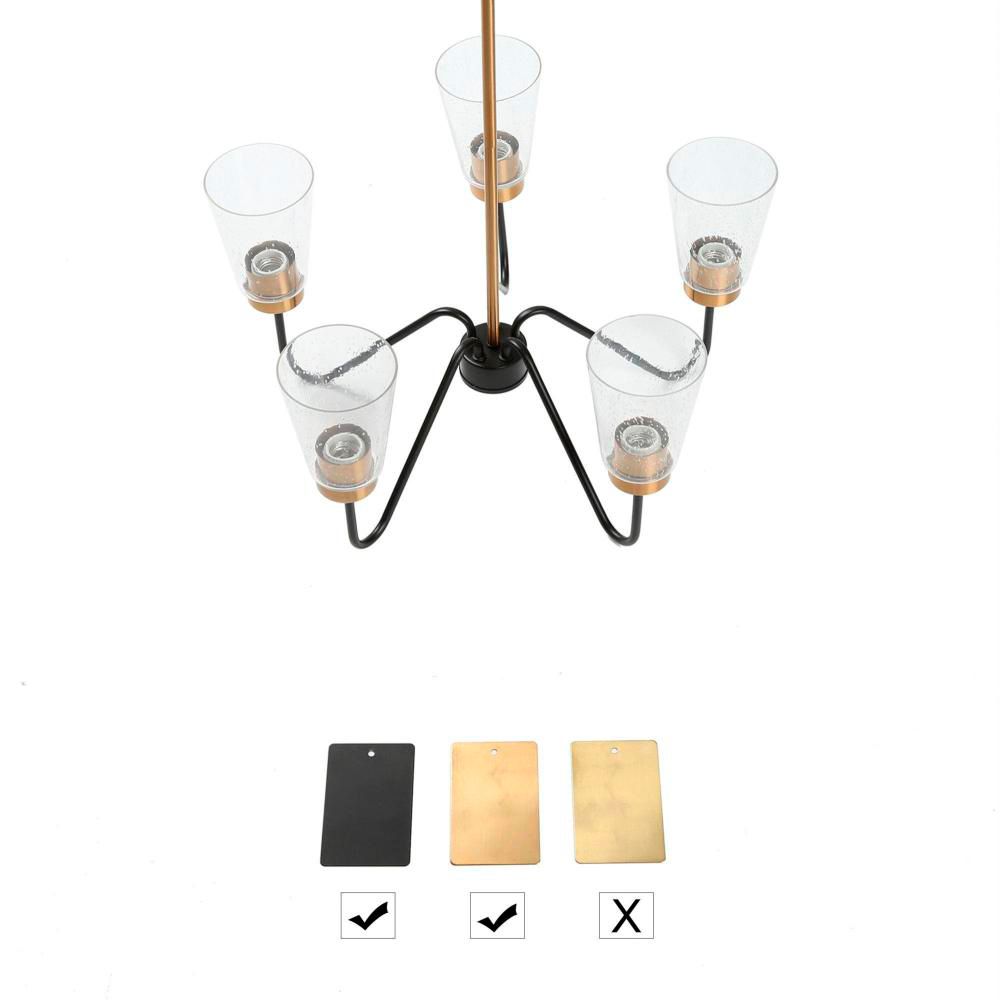 Image 3 5-Light Matte Black and Plating Brass Chandeliers with Seeded Glass more views