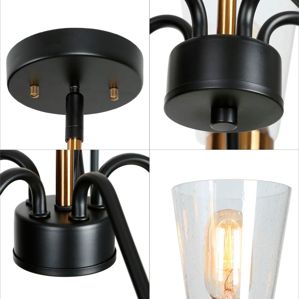 Image 4 5-Light Matte Black and Plating Brass Chandeliers with Seeded Glass more views