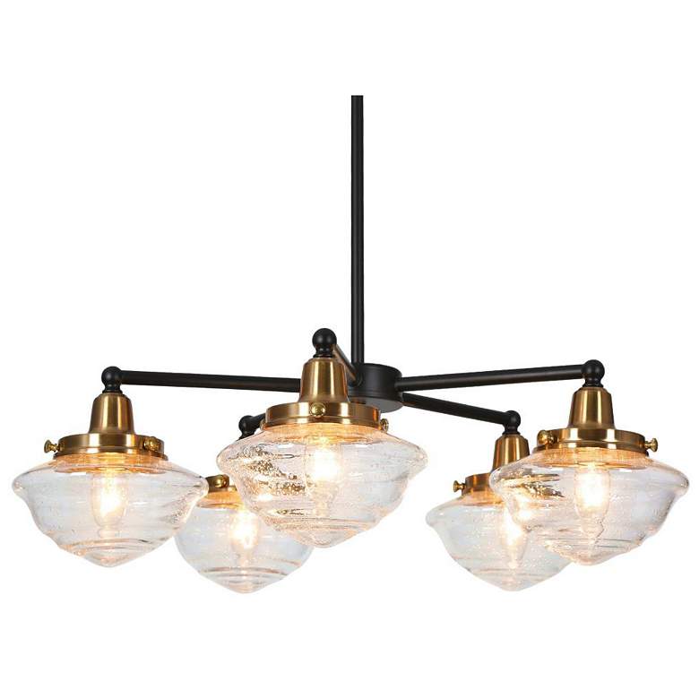 Image 1 5-Light Matte Black and Plating Brass Chandeliers with Seeded Glass