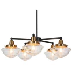 5-Light Matte Black and Plating Brass Chandeliers with Seeded Glass