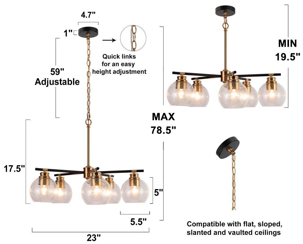 Image 2 5-Light Matte Black and Plating Brass Chandeliers with Seeded Glass more views