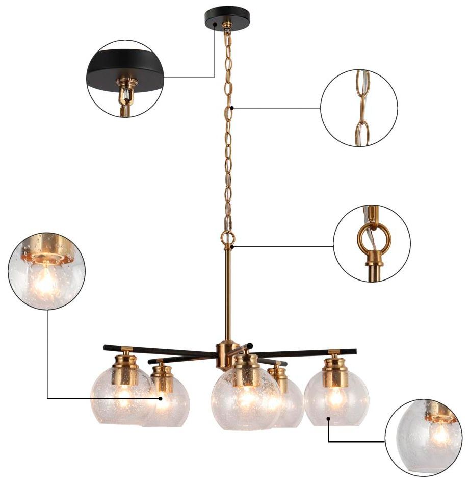 Image 3 5-Light Matte Black and Plating Brass Chandeliers with Seeded Glass more views