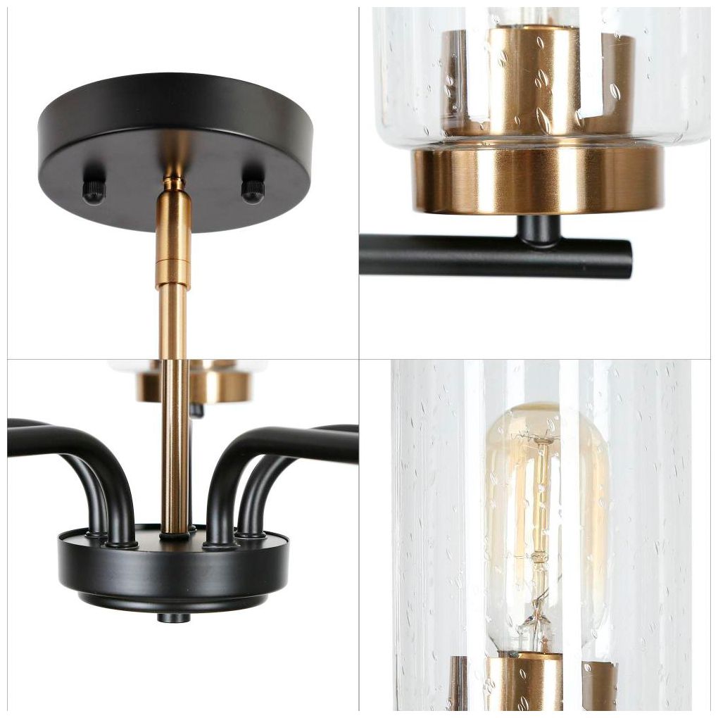 Image 4 5-Light Matte Black and Plating Brass Chandeliers with Seeded Glass more views