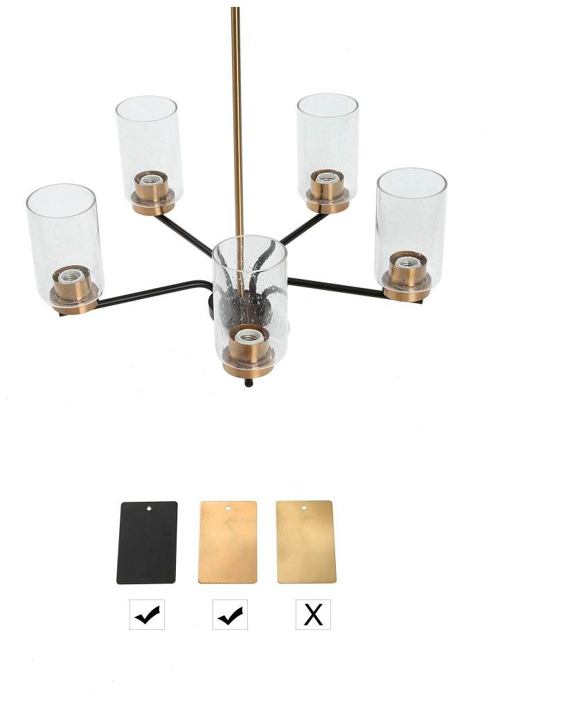 Image 5 5-Light Matte Black and Plating Brass Chandeliers with Seeded Glass more views