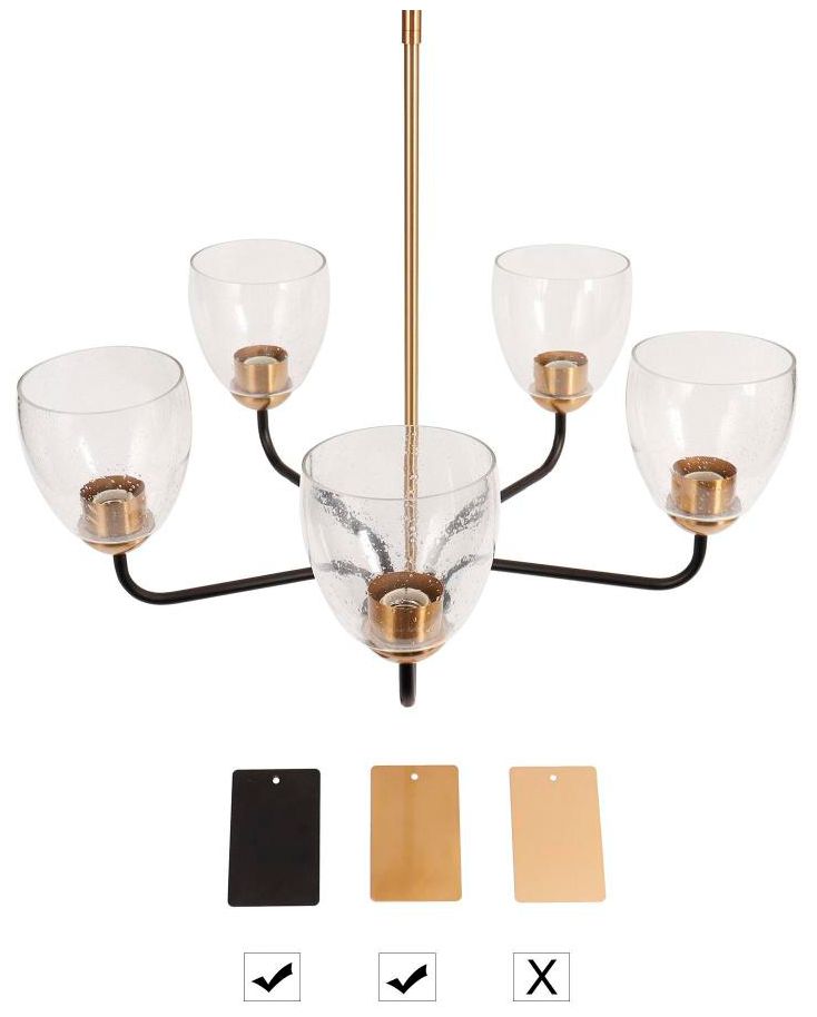 Image 3 5-Light Matte Black and Plating Brass Chandeliers with Seeded Glass more views