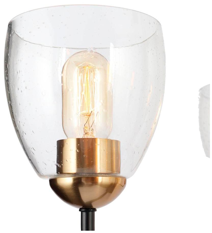 5-Light Matte Black and Plating Brass Chandeliers with Seeded Glass