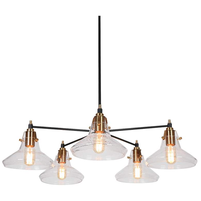 Image 1 5-Light Matte Black and Plating Brass Chandeliers with Seeded Glass