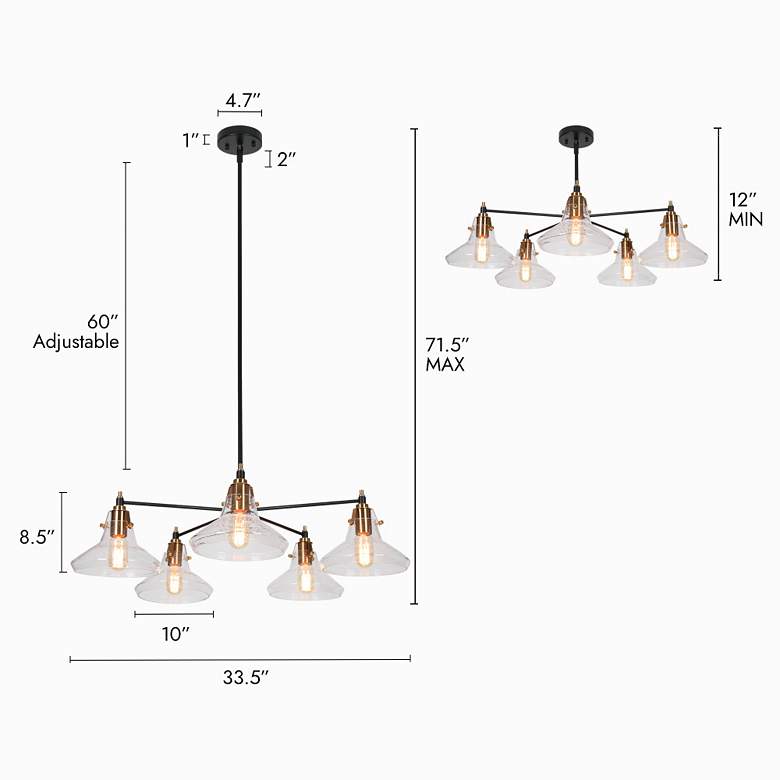 Image 2 5-Light Matte Black and Plating Brass Chandeliers with Seeded Glass more views