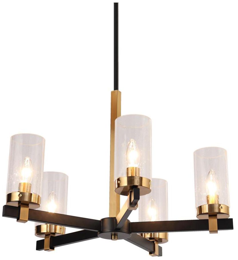 5-Light Matte Black and Plating Brass Chandeliers with Seeded Glass