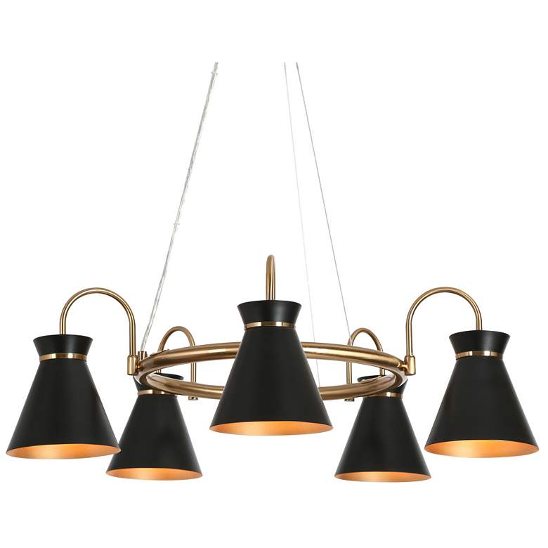 Image 1 5-Light Matte Black and Plating Brass Chandeliers