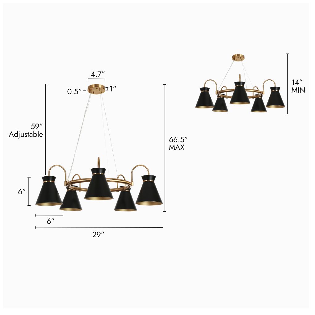 Image 4 5-Light Matte Black and Plating Brass Chandeliers more views
