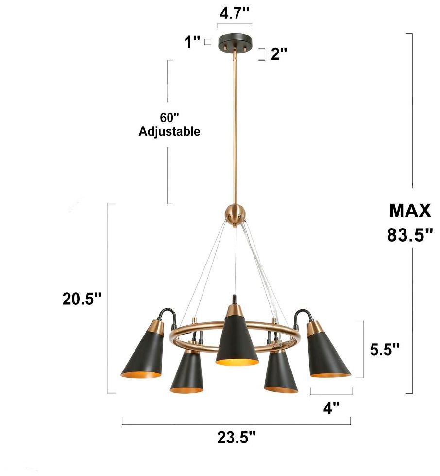 Image 2 5-Light Matte Black and Plating Brass Chandeliers more views