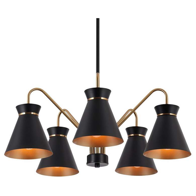 Image 1 5-Light Matte Black and Plating Brass Chandeliers