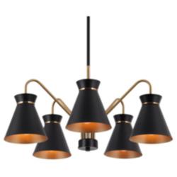 5-Light Matte Black and Plating Brass Chandeliers