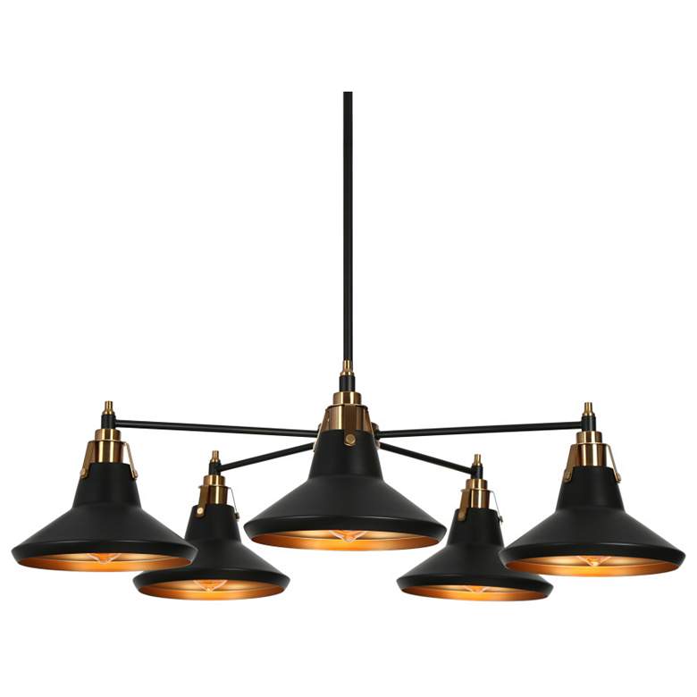 Image 1 5-Light Matte Black and Plating Brass Chandeliers