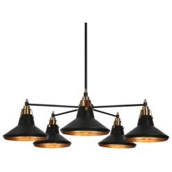 5-Light Matte Black and Plating Brass Chandeliers