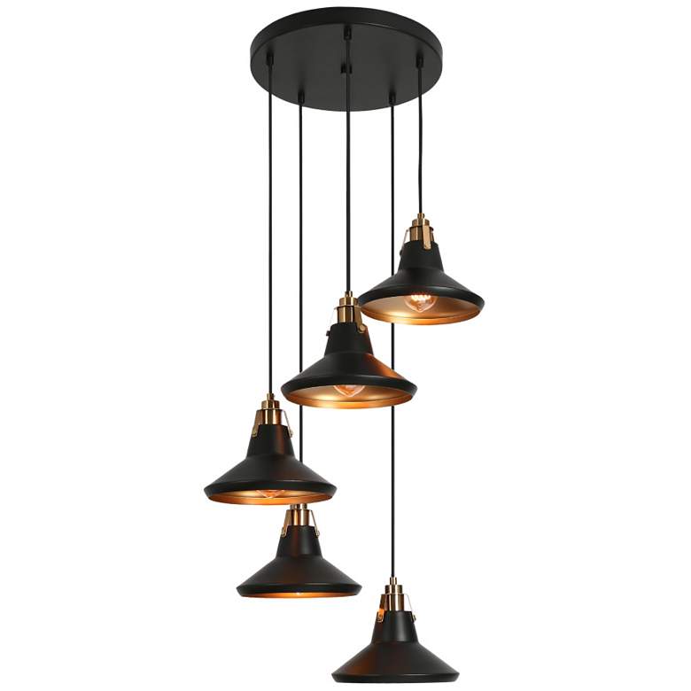 Image 1 5-Light Matte Black and Plating Brass Chandeliers