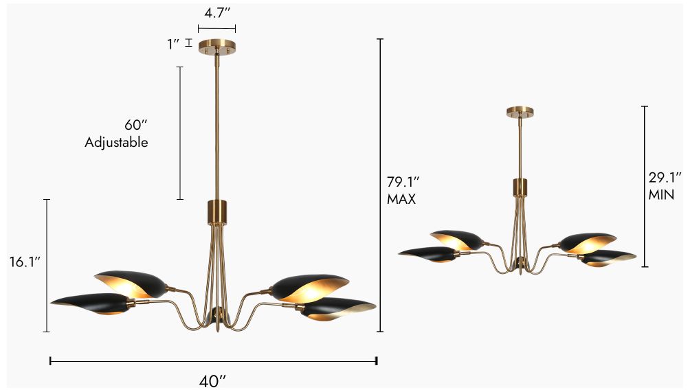 Image 2 5-Light Matte Black and Plating Brass Chandeliers more views