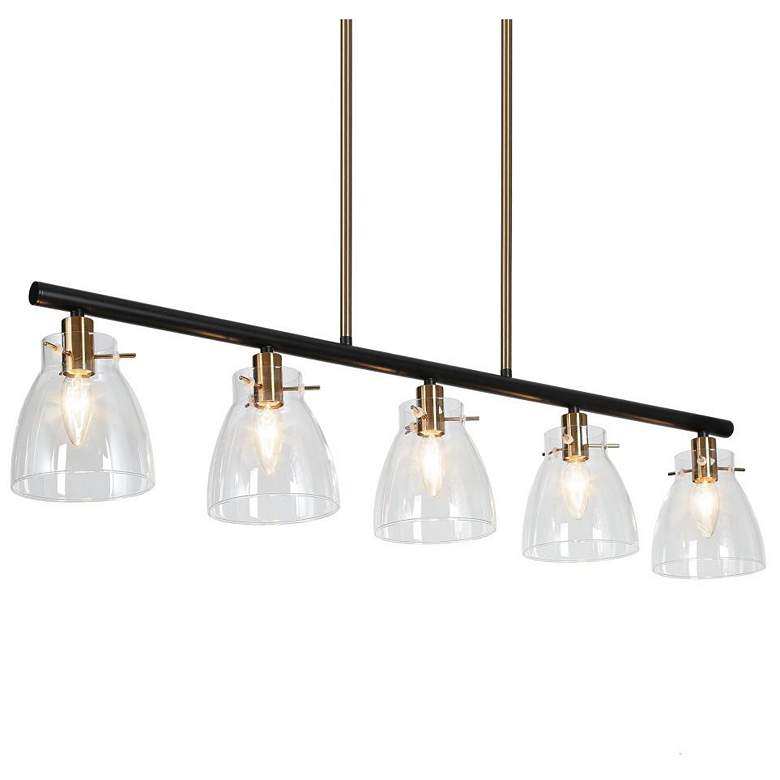 Image 1 5-Light Matte Black and Plating Brass Island Lamp with Clear Glass