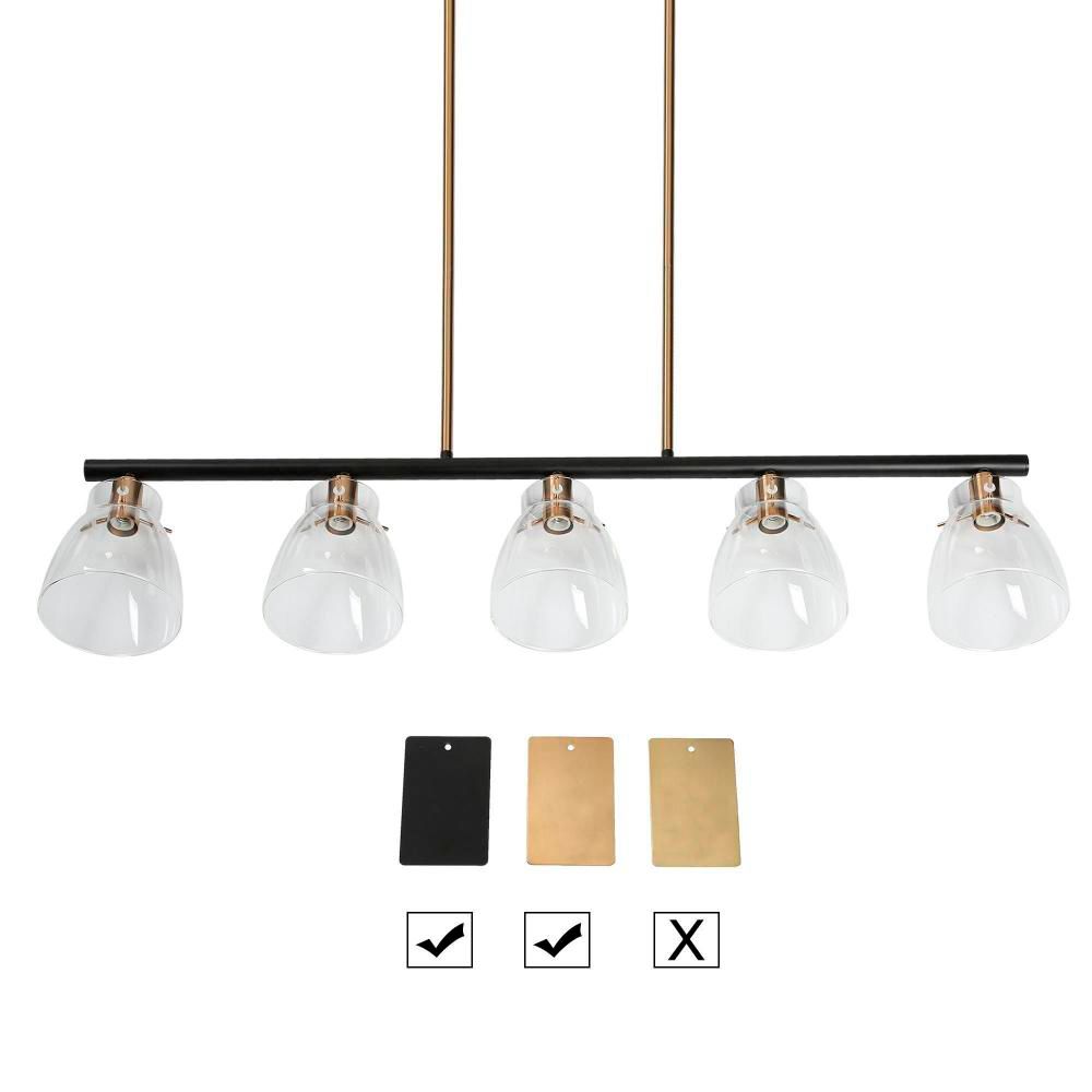 Image 3 5-Light Matte Black and Plating Brass Island Lamp with Clear Glass more views