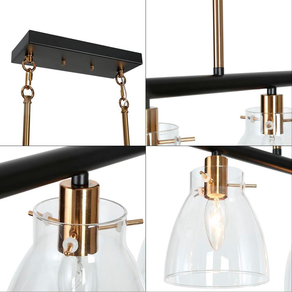 Image 4 5-Light Matte Black and Plating Brass Island Lamp with Clear Glass more views