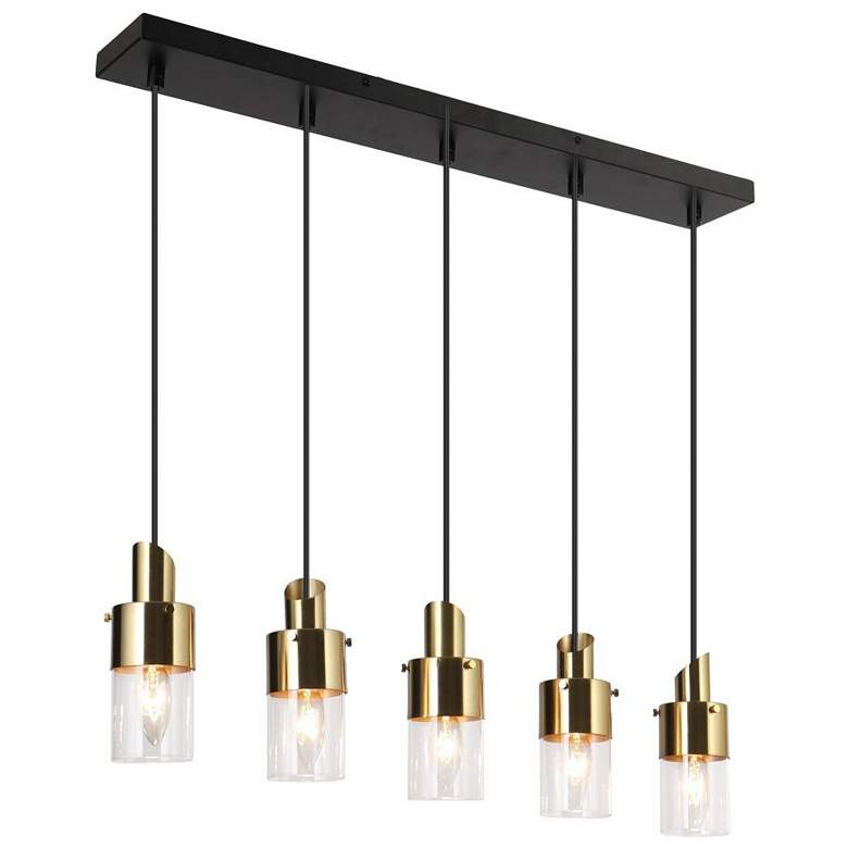 Image 1 5-Light Matte Black and Plating Brass Island Lamp with Clear Glass