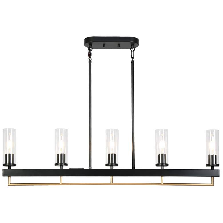 Image 1 5-Light Matte Black and Plating Brass Island Lamp with Glass