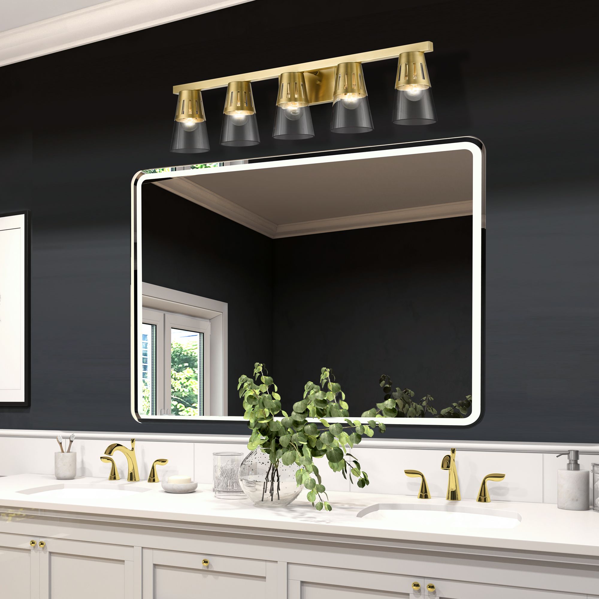 5 Light Natural Brass Large Vanity Sconce