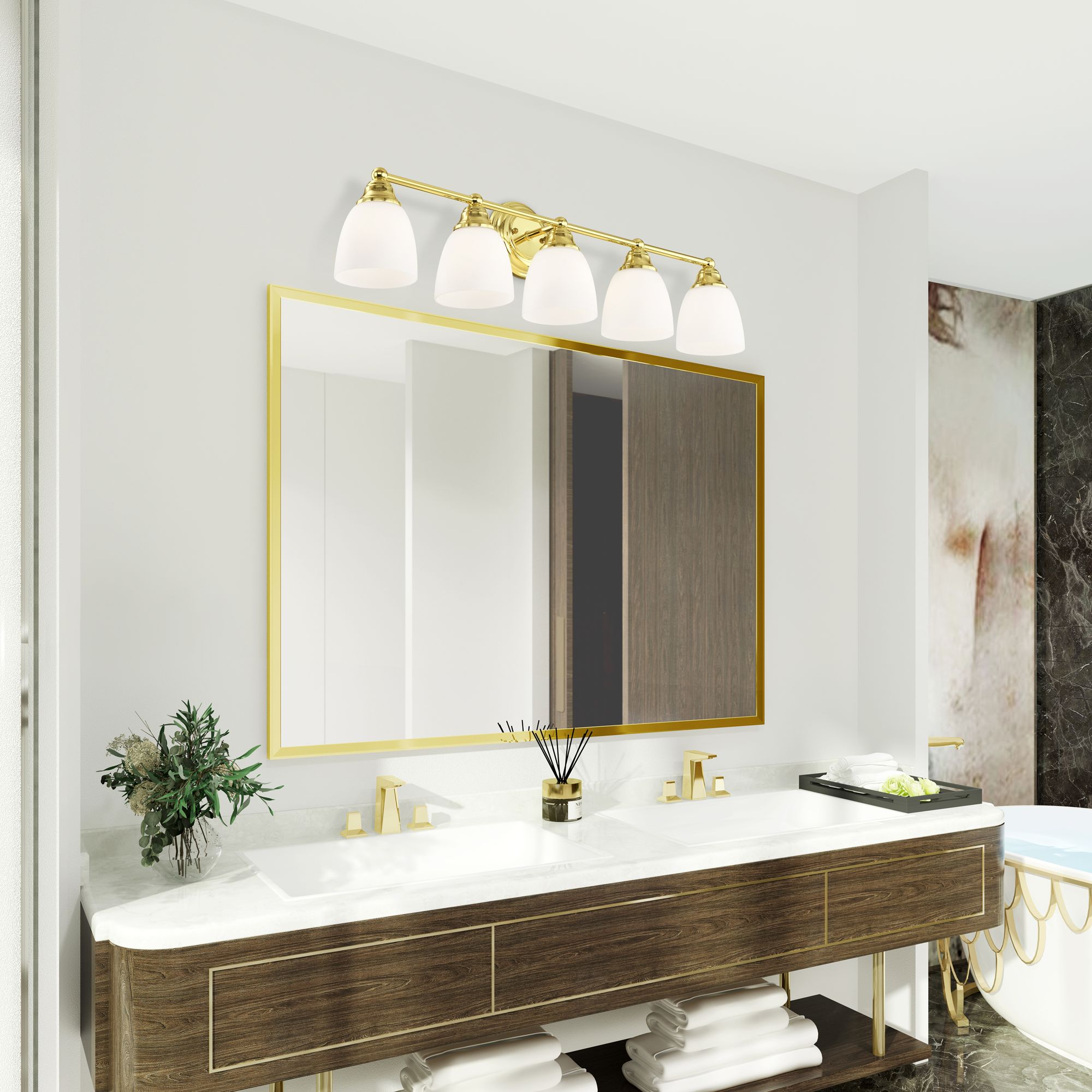 5 Light Polished Brass Bath Vanity