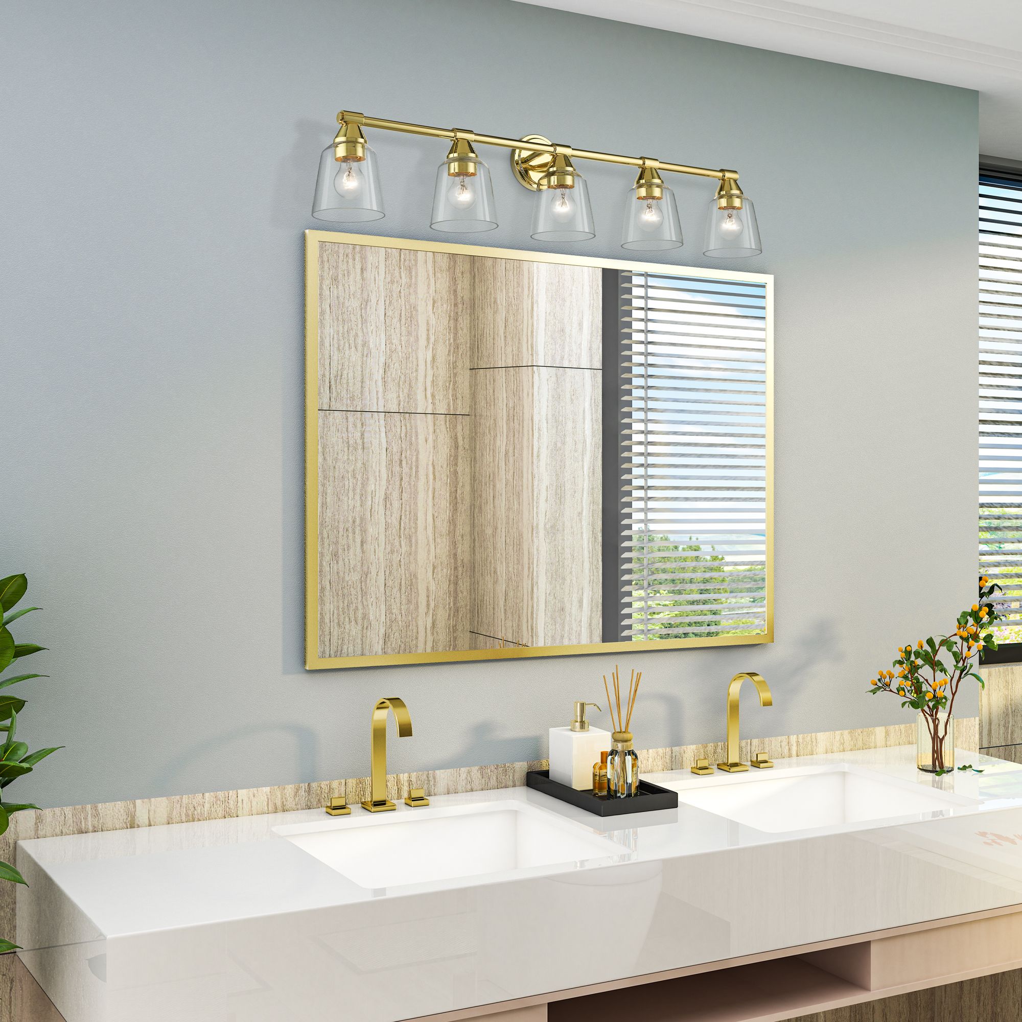 5 Light Polished Brass Large Vanity Sconce