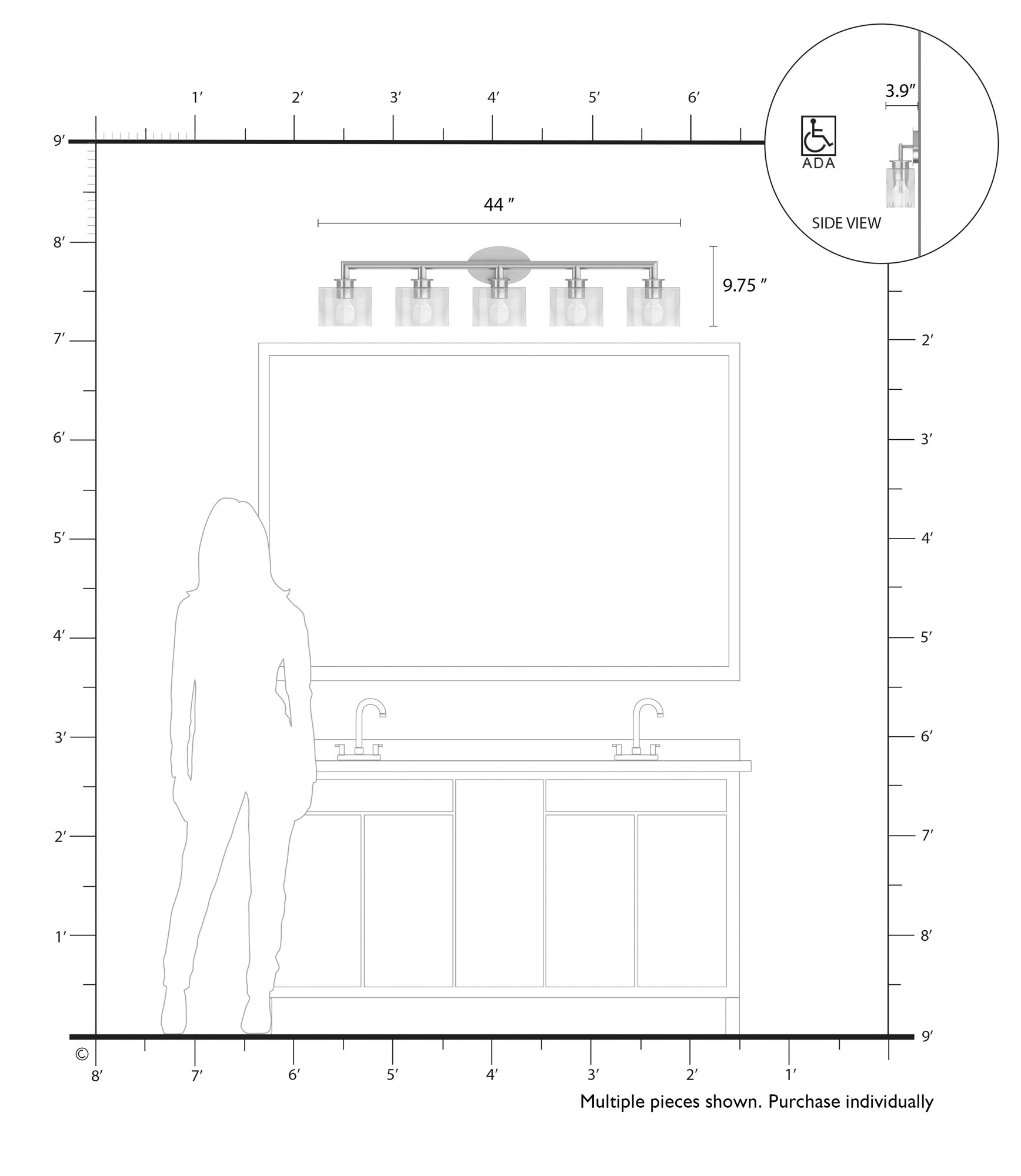 5 Light Polished Chrome Extra Large Vanity Sconce