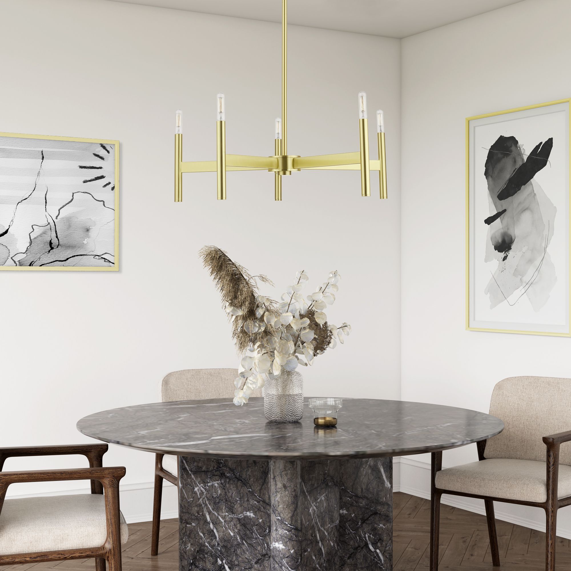 5 Light Satin Brass Chandelier