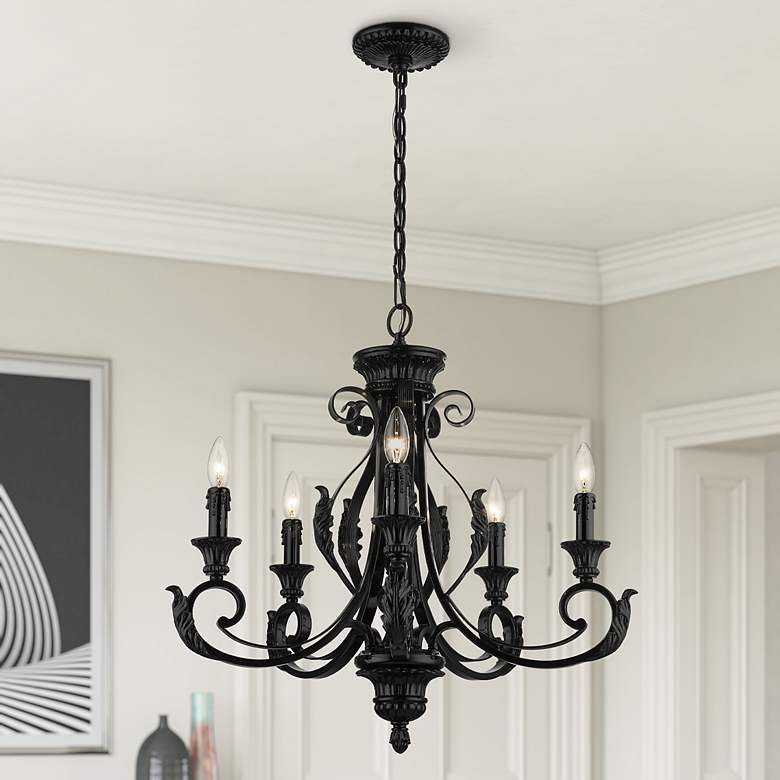 Image 1 5 Light Shiny Black Chandelier