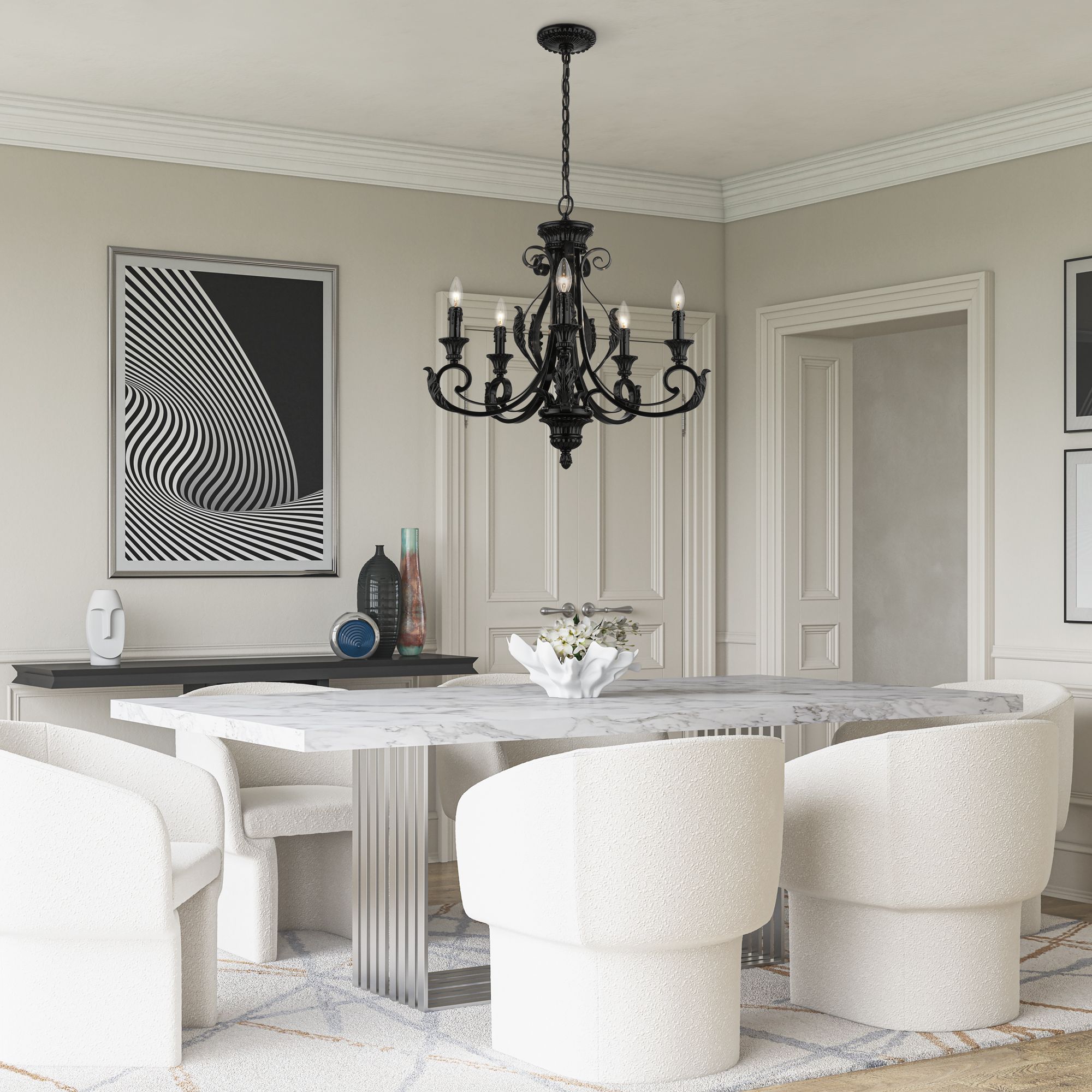 5 Light Shiny Black Chandelier