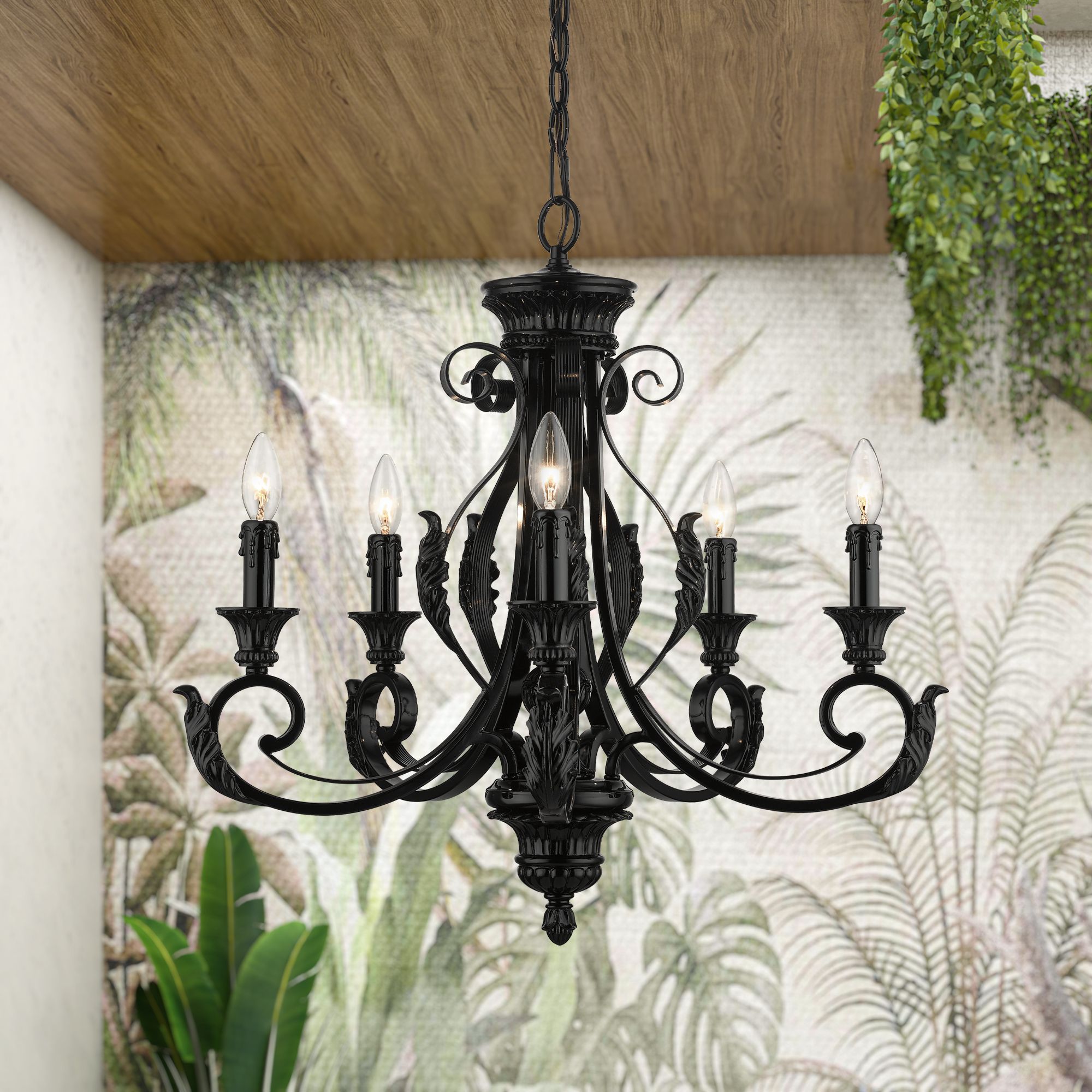 5 Light Shiny Black Chandelier