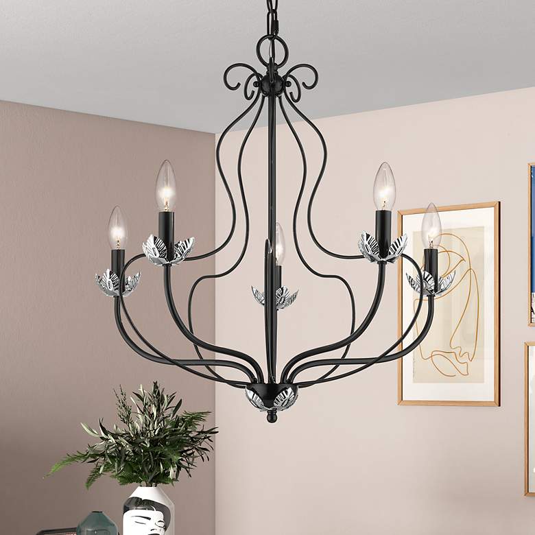 Image 1 5 Light Shiny Black Chandelier