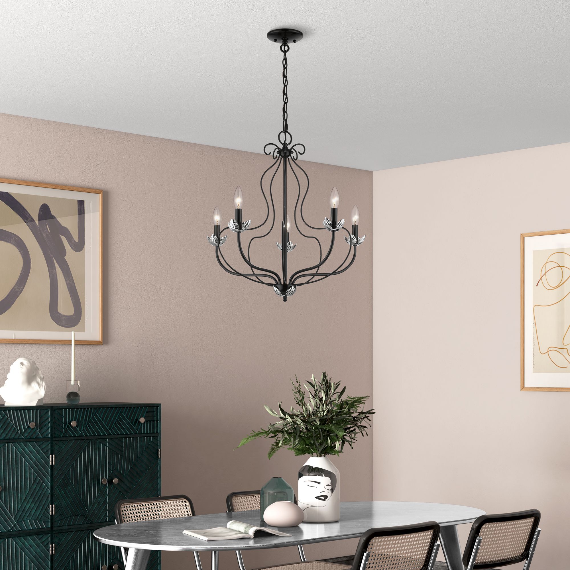 5 Light Shiny Black Chandelier