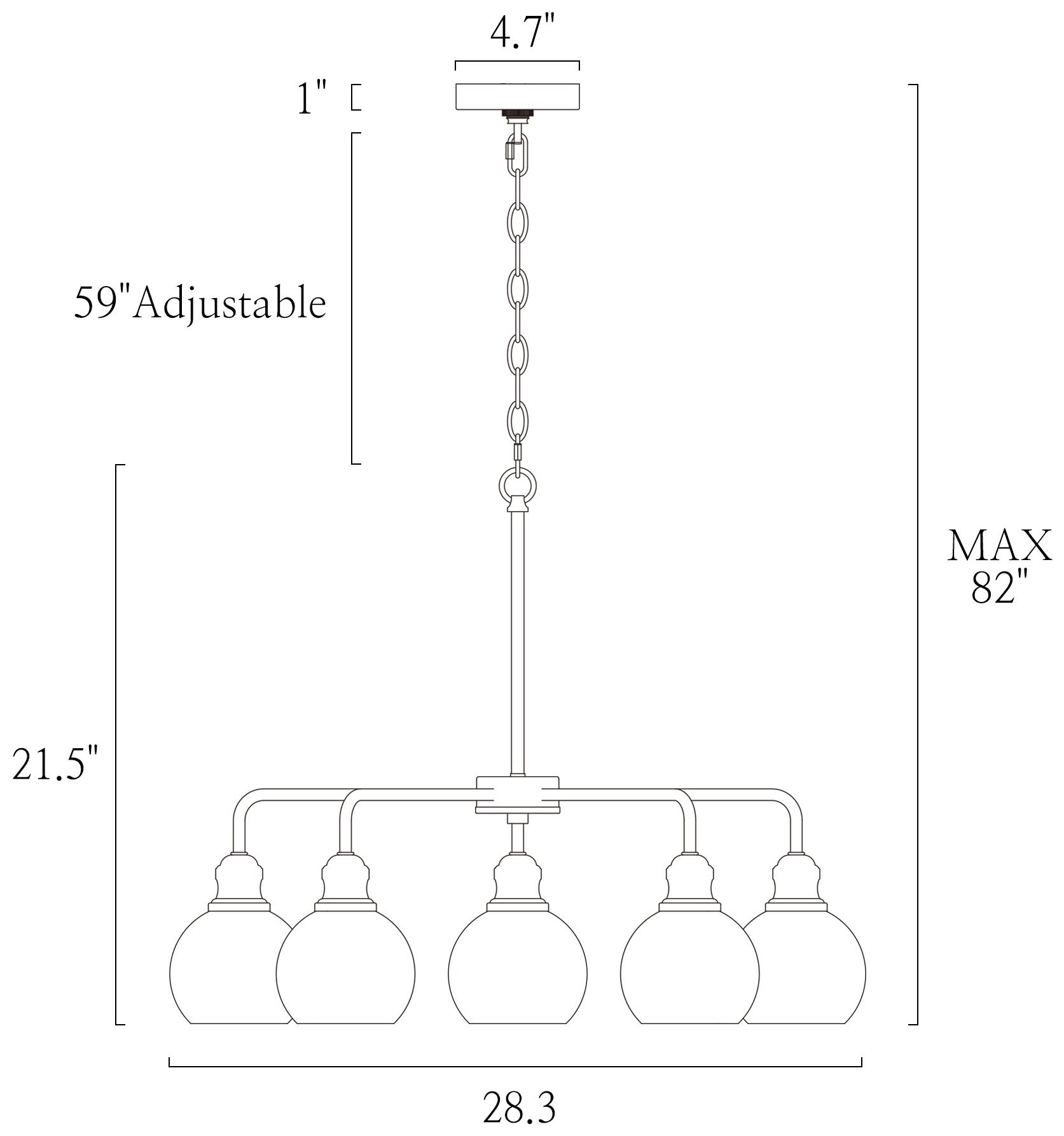 Image 5 5-Lights 28.3"W Black Brass Chandelier more views