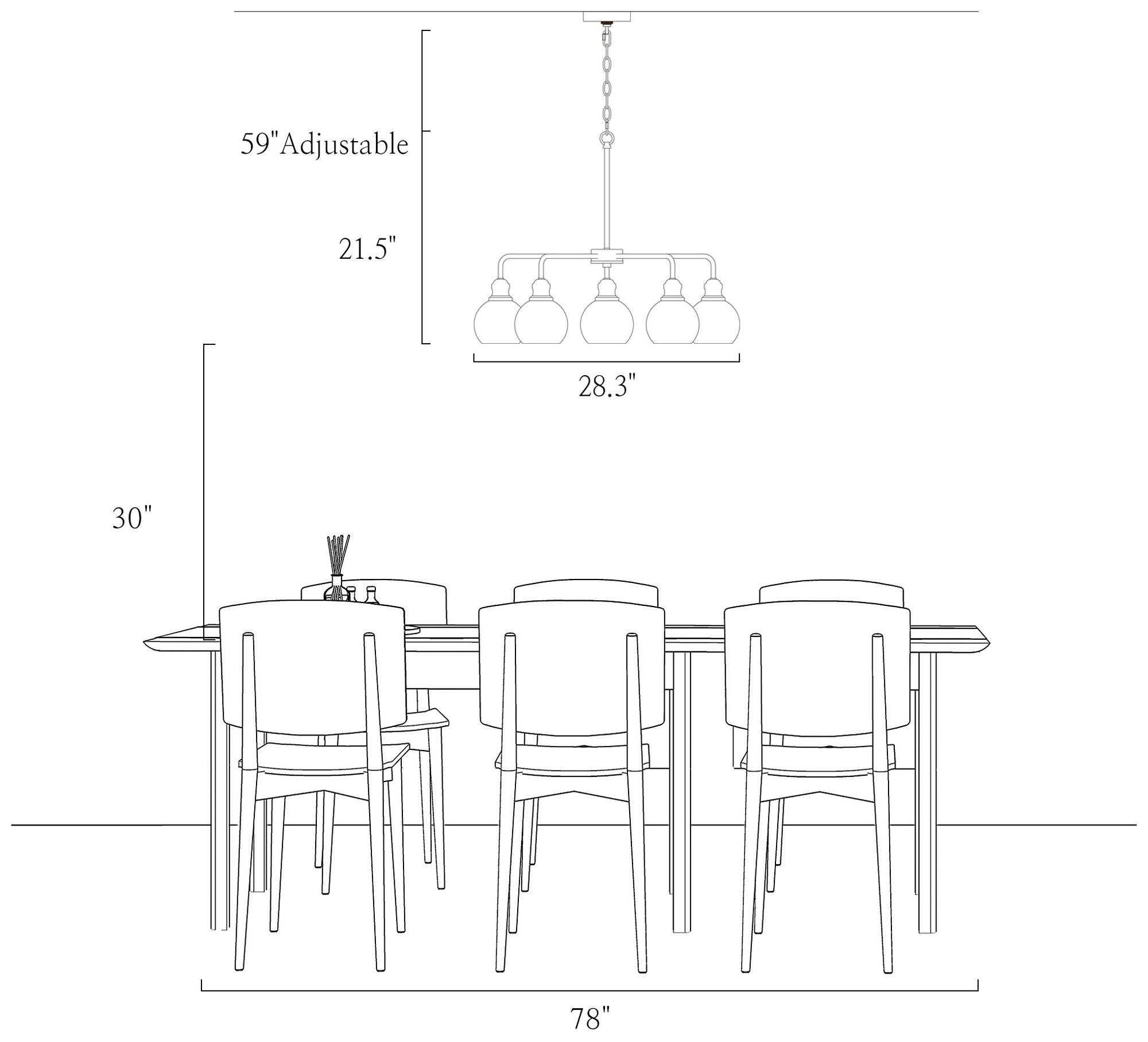 5-Lights 28.3"W Black Brass Chandelier