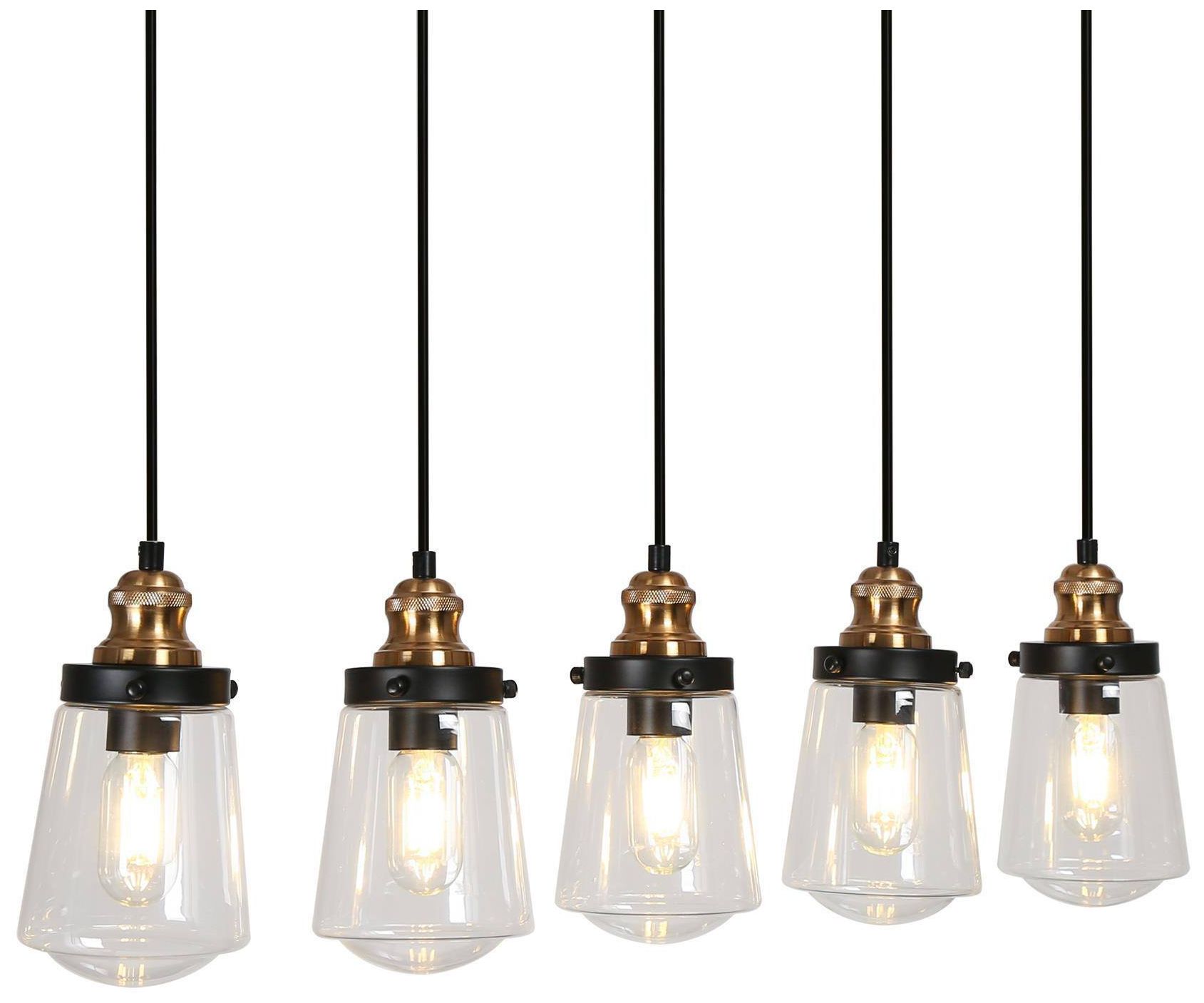 5-Lights 29.5"W Flat Black and Imitation Electroplated Copper Chandelier