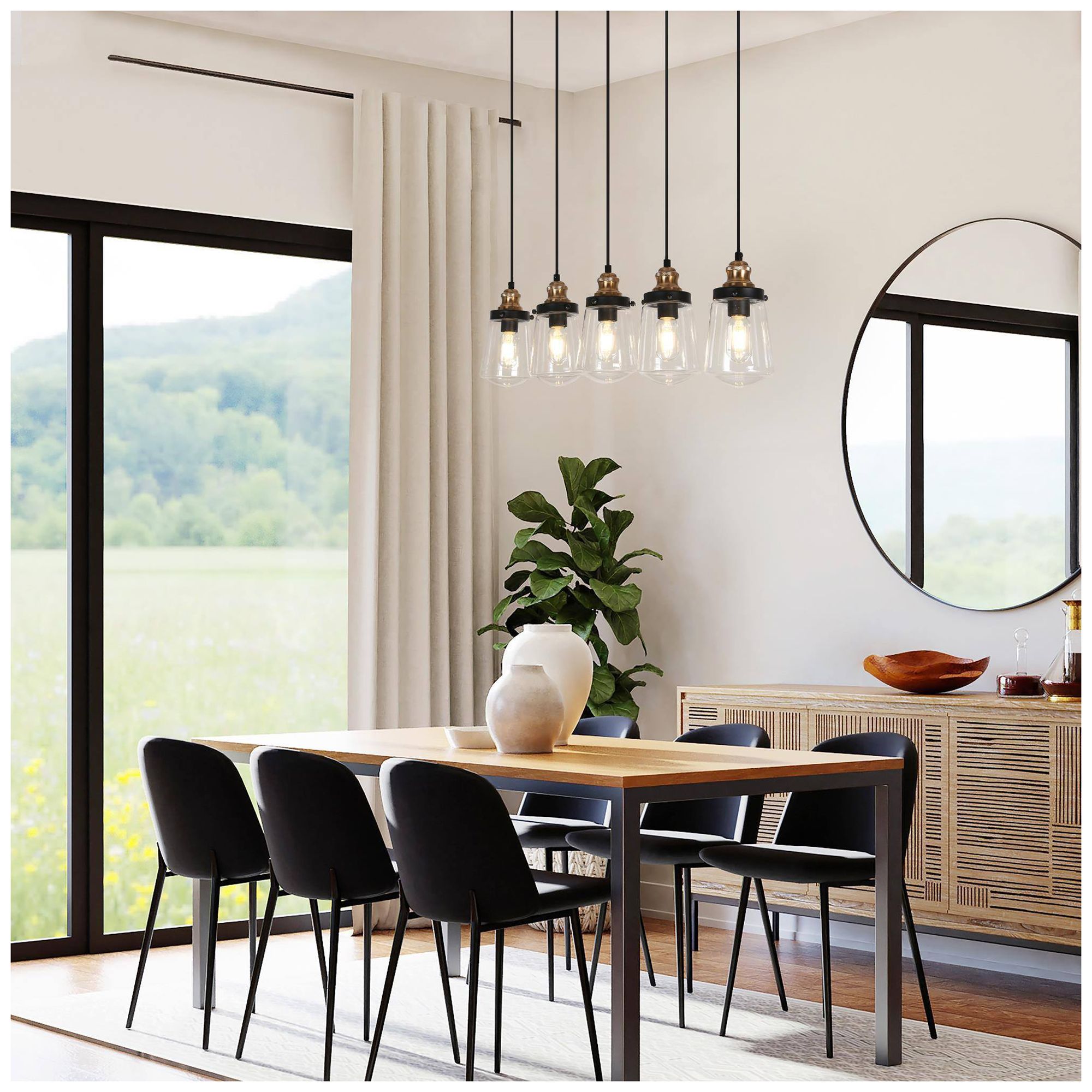 Image 6 5-Lights 29.5"W Flat Black and Imitation Electroplated Copper Chandelier more views