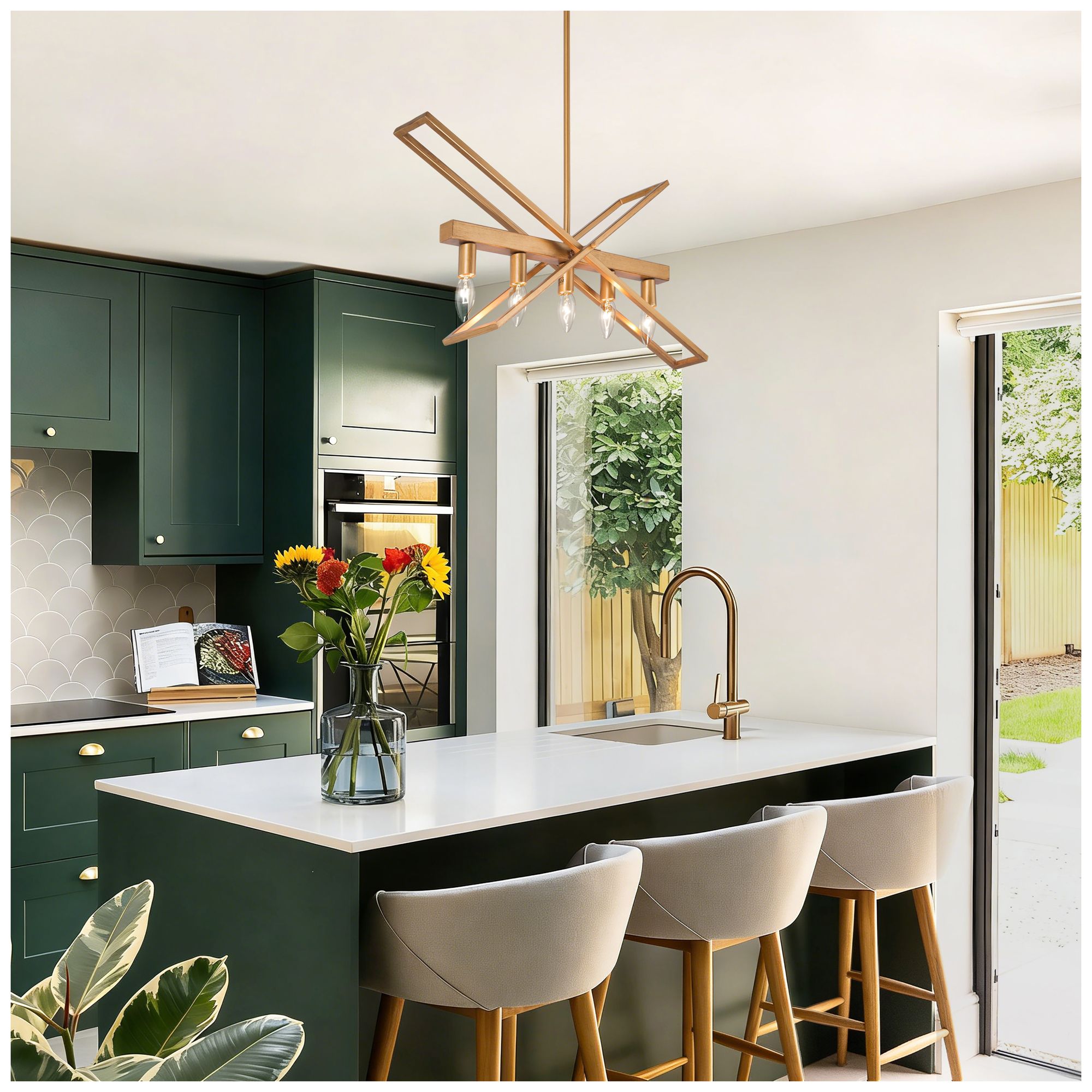 Image 2 5-Lights 30.9"W Geometric Gold Chandelier more views