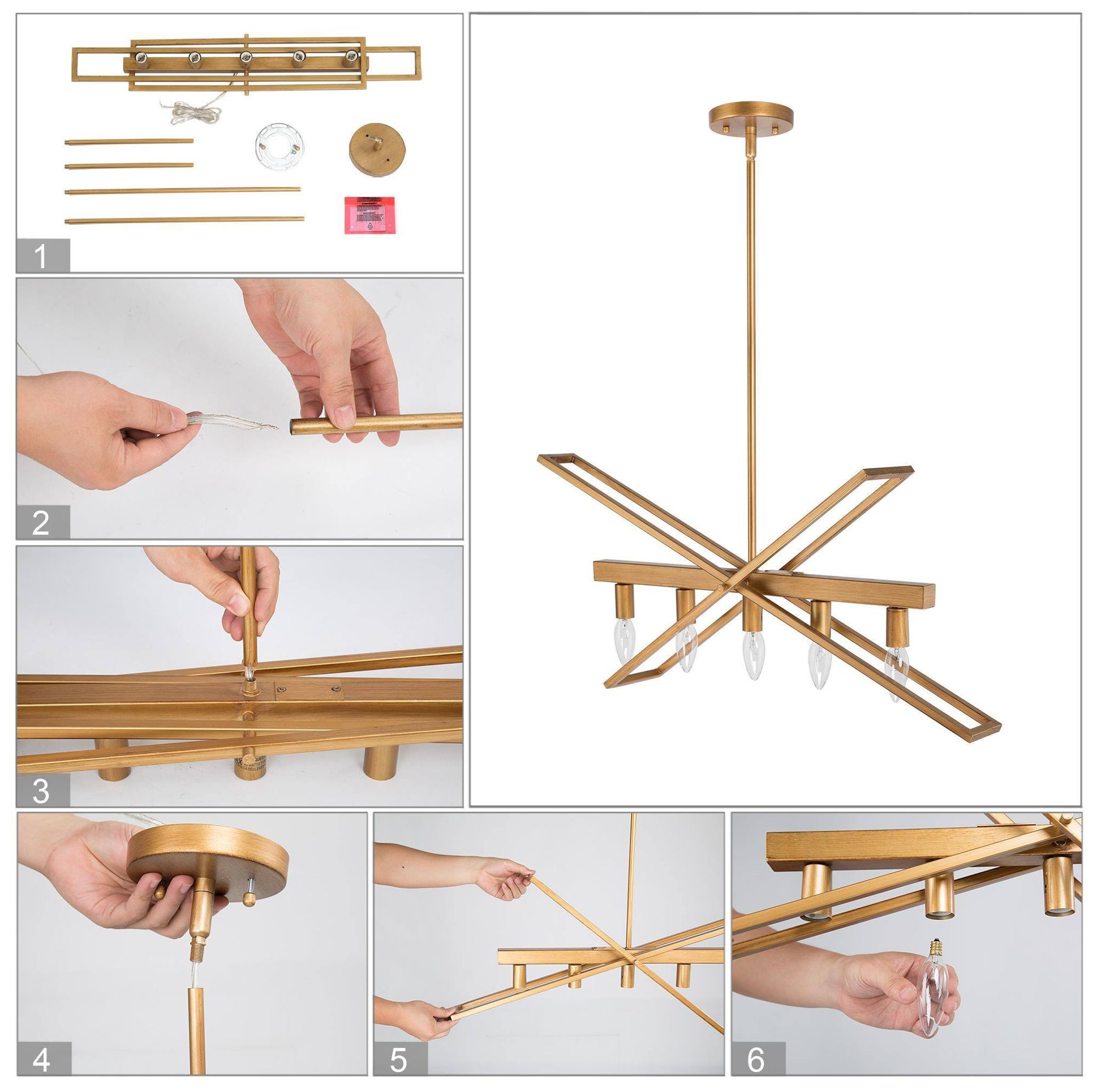 Image 7 5-Lights 30.9"W Geometric Gold Chandelier more views