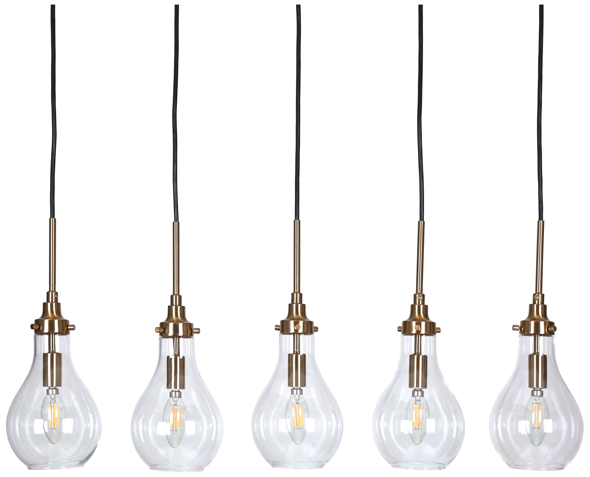 5-Lights 31.9"W Linear Matt Black and Plated Brass Chandelier