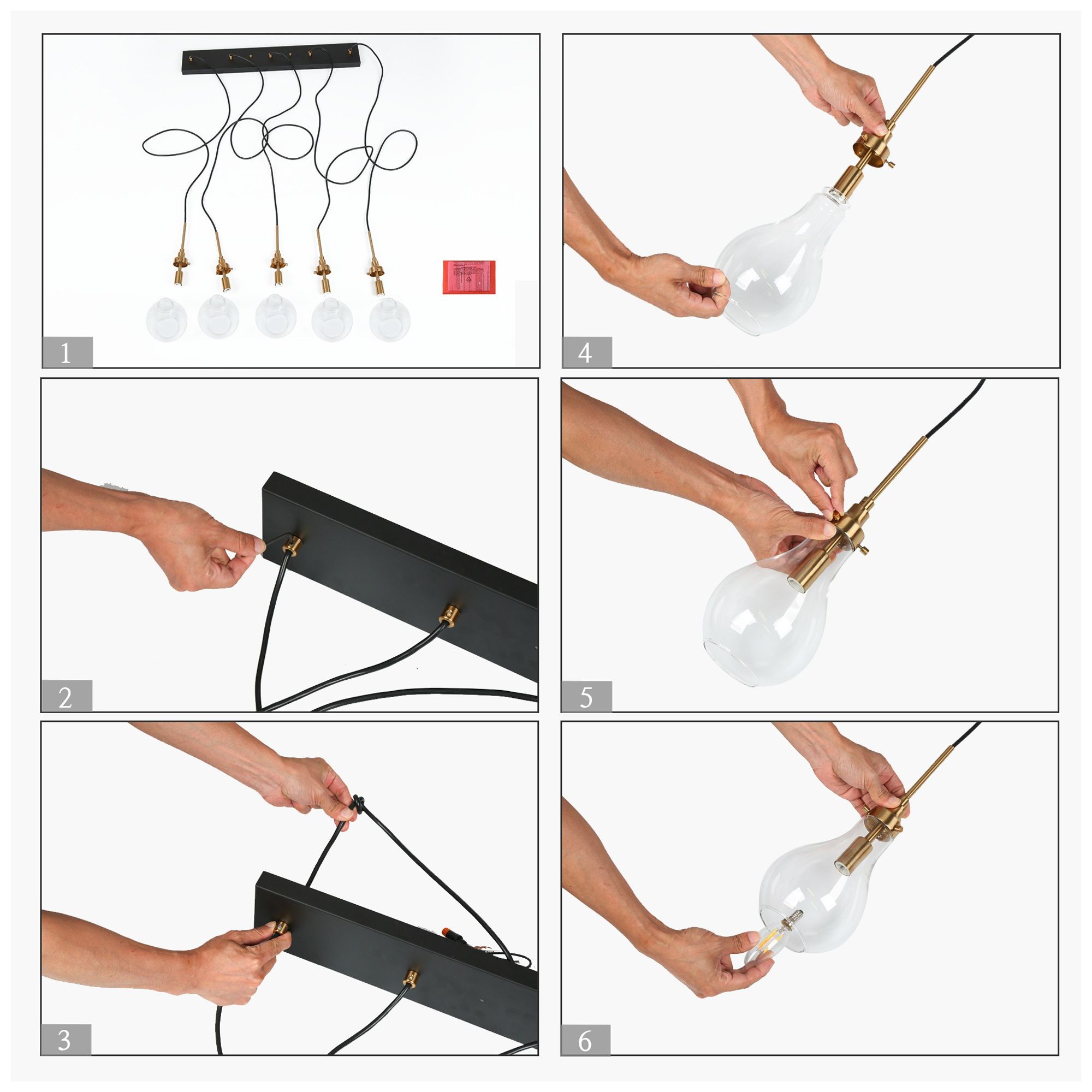 Image 6 5-Lights 31.9"W Linear Matt Black and Plated Brass Chandelier more views