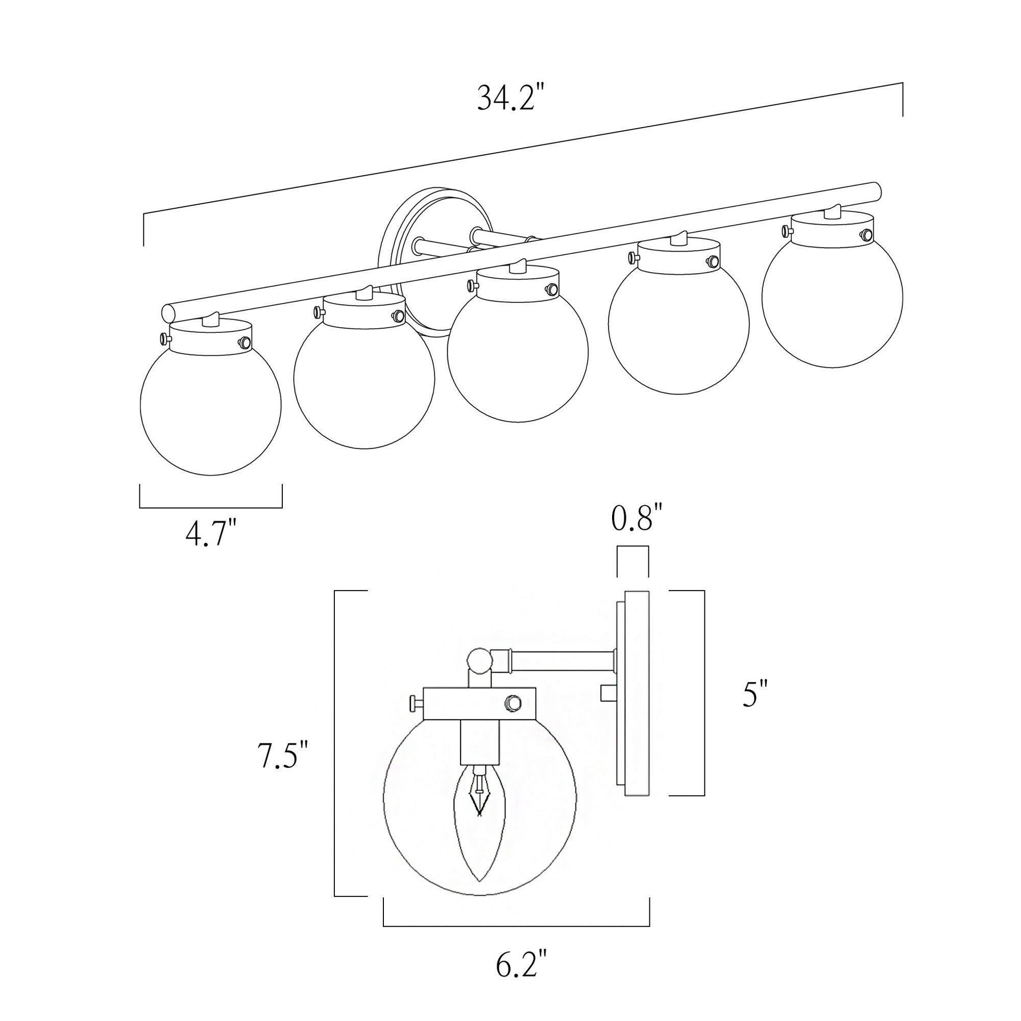 Image 5 5-Lights 34.3"W Globe Gold Wall Lamp more views