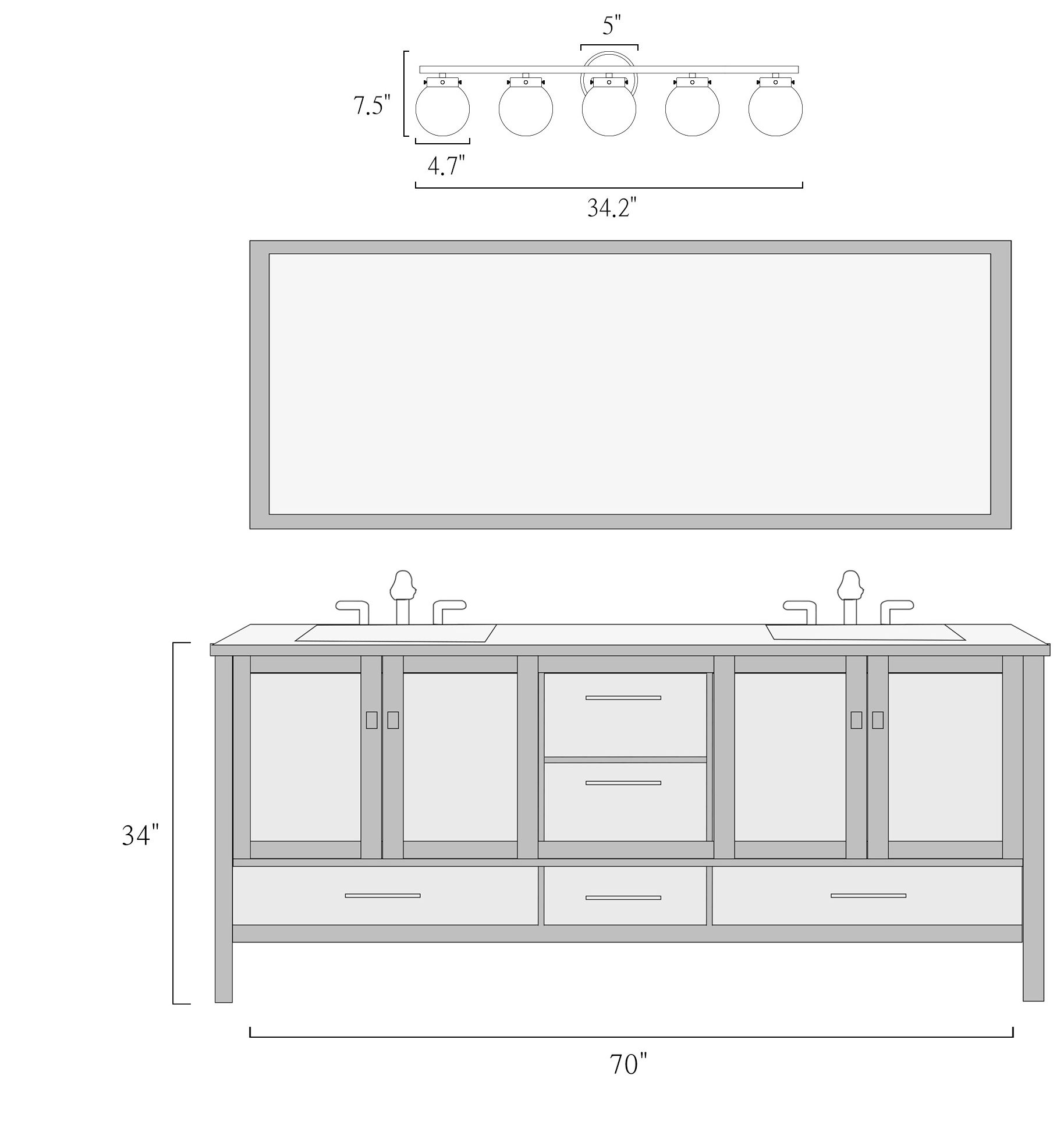 Image 6 5-Lights 34.3"W Globe Gold Wall Lamp more views