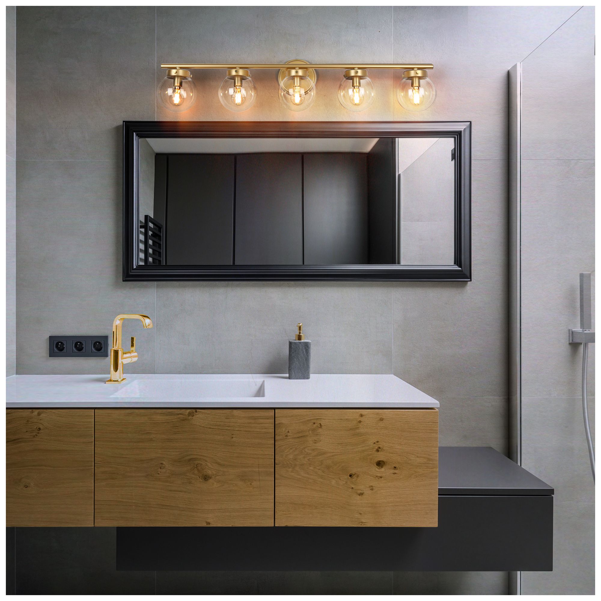 5-Lights 34.3"W Globe Gold Wall Lamp