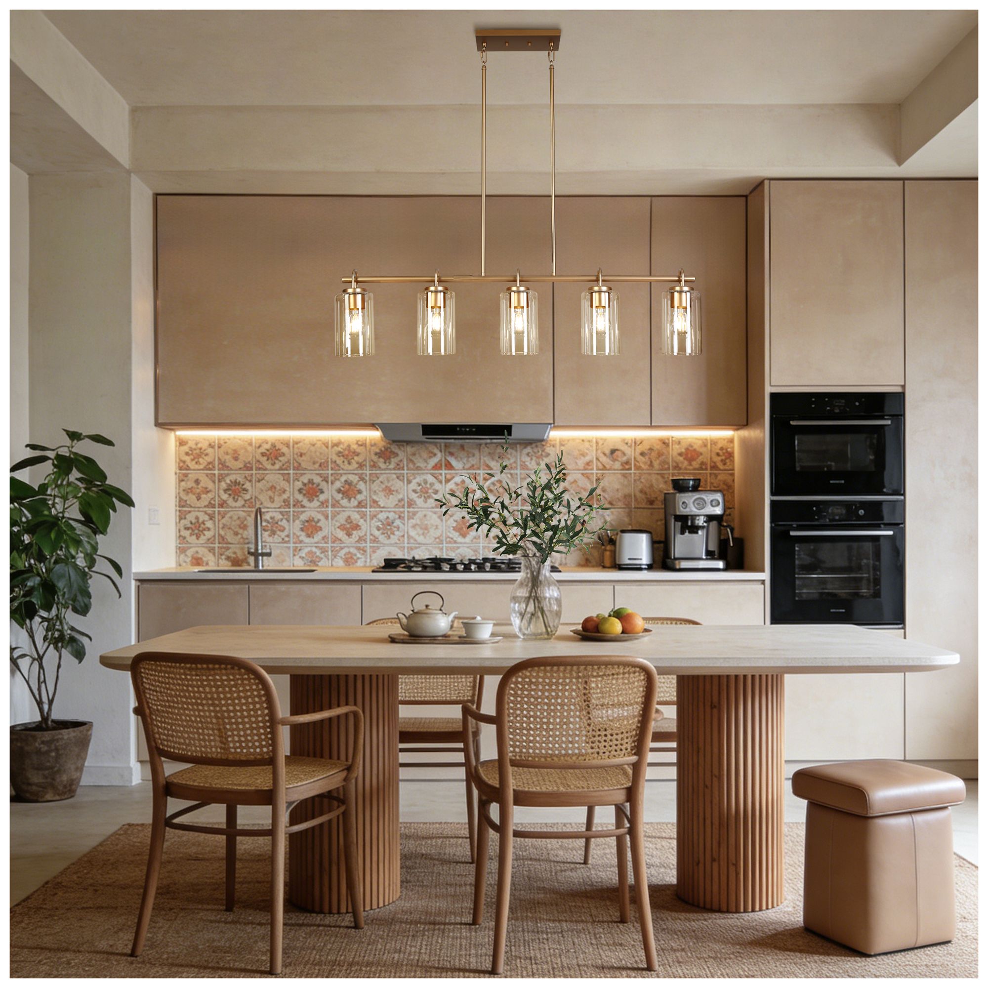 Image 2 5-Lights 41.3"W Linear Metallic Gold Chandeliers more views